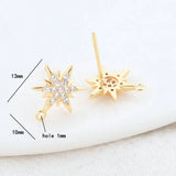 14K Brass Zircon Star Shape Stud Earrings Pins Jewelry Making