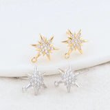 14K Brass Zircon Star Shape Stud Earrings Pins Jewelry Making