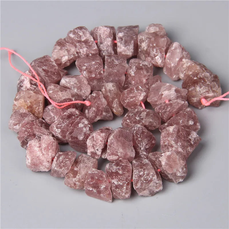 Natural Pink Strawberry Quartz Beads Loose Minerals Crystal Nugget Stone Beads