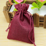 Dark Red Jute Bags Wedding Favors Gift Drawable Jewelry Bag 10pcs