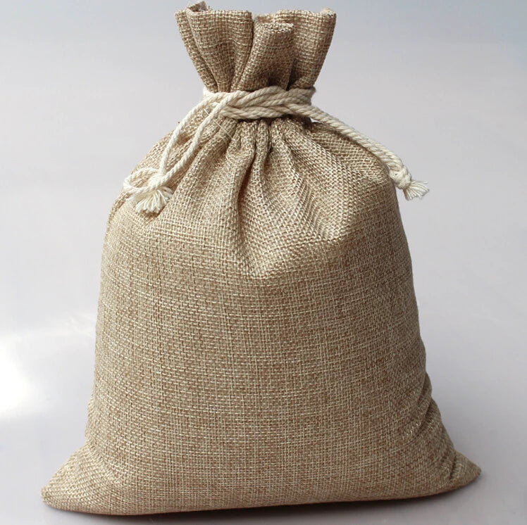 10 Vintage Jute Sack Drawstring Gift Bags - Jewelry/Wedding/Christmas/Birthday