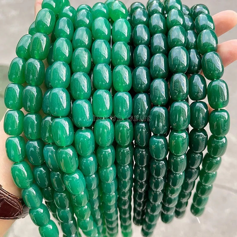 Green Agate Barrel Shape Beads 10x14mm for DIY Jewelry Making