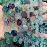 10-14mm Natural Fluorite Stone Beads Carved Four Leaf Clover DIY Loose Beads