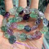 10-14mm Natural Fluorite Stone Beads Carved Four Leaf Clover DIY Loose Beads