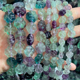 10-14mm Natural Fluorite Stone Beads Carved Four Leaf Clover DIY Loose Beads