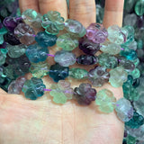 10-14mm Fluorite Stone Beads 15'' Carved Four Leaf Clover DIY Loose Beads