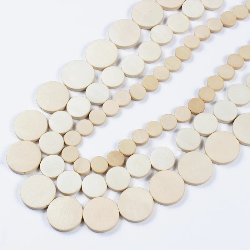 10/15/20mm Wooden Beads Charms Unprocessed Flat Round Wood Beads for Diy Jewelry