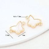 14K Brass Shell Heart Butterfly 2 Holes Charms Pendants