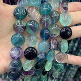 10-16mm Natural Fluorite Stone Beads 15'' Coin DIY Spacer Loose Beads