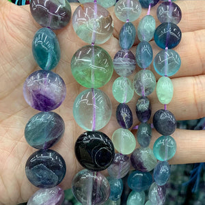 10-16mm Natural Fluorite Stone Beads 15'' Coin DIY Spacer Loose Beads