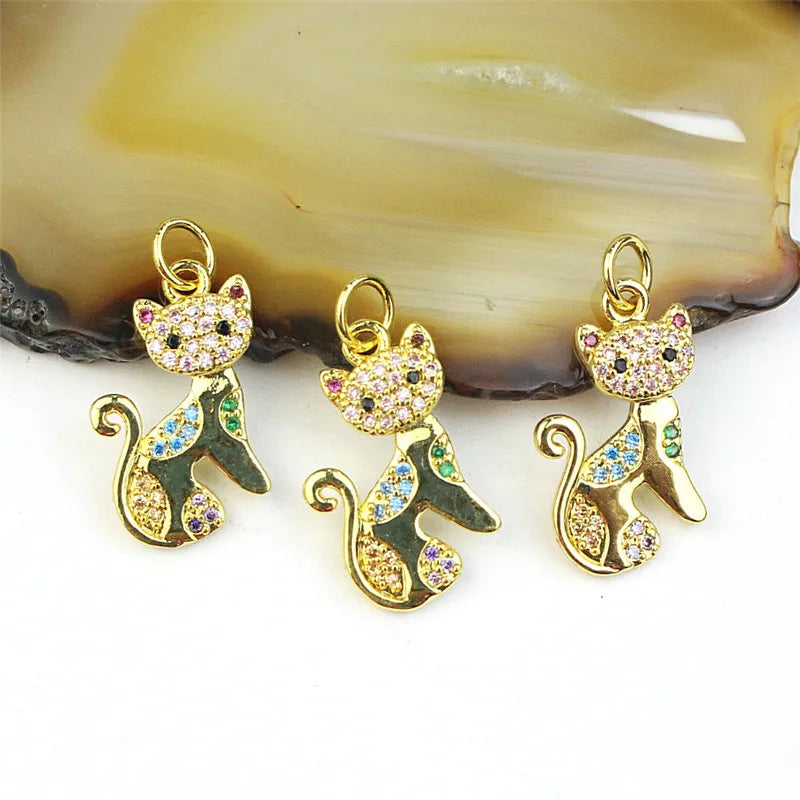 Colorful CZ Cat Shape Accessories, 20pcs Gold Plated CZ Pendant