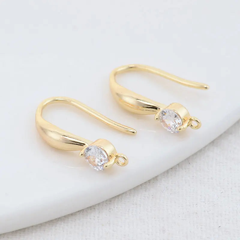14K Plated Zircon Stud Earring Hooks for Jewellery Making
