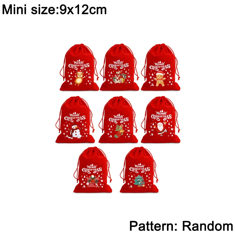 Christmas Drawstring Velvet Bags Red Candy Biscuits Pouch Boutique Jewelry Packa