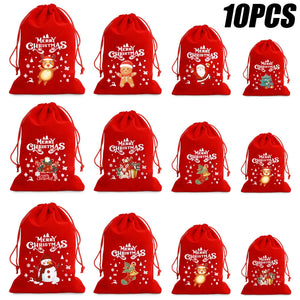 Christmas Drawstring Velvet Bags Red Candy Biscuits Pouch Boutique Jewelry Packa