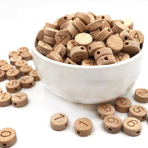15mm Natural Wood Beads Round Letter Number Alphabet Beads DIY Jewelry Making