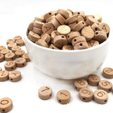 15mm Natural Wood Beads Round Letter Number Alphabet Beads DIY Jewelry Making
