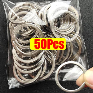 Silver Stainless Steel Keyring DIY Round Split Keychains 30mm