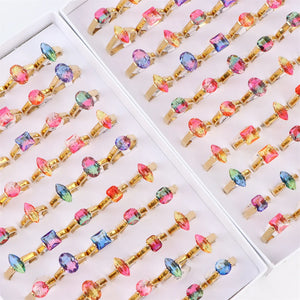 Colorful Zircon Stainless Steel Rings Mix Style Wedding Jewelry