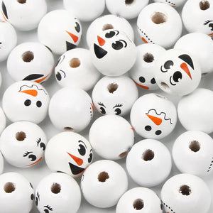 15mm Round Xmas Snowman Wooden Beads Christmas Spacer Beads DIY Jewelry Making