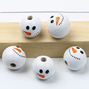 15mm Round Xmas Snowman Wooden Beads Christmas Spacer Beads DIY Jewelry Making