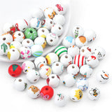 16mm Christmas Wooden Beads Santa Snowman Spacer for DIY Jewelry Making