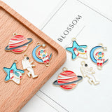 Colorful Astronaut Moon Charms Enamel Star Charm Necklace Pendant