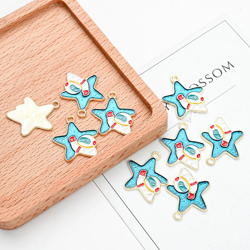 Colorful Astronaut Moon Charms Enamel Star Charm Necklace Pendant