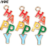 Colorful HAPPY Letter Charms Drop Oil Enamel Pendant DIY Supplies