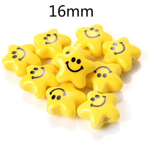 20pcs Yellow Ceramic Smiley Face Spacer Beads for Jewelry Making