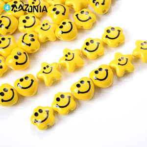 20pcs Yellow Ceramic Smiley Face Spacer Beads for Jewelry Making