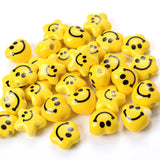20pcs Yellow Ceramic Smiley Face Spacer Beads for Jewelry Making