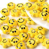 20pcs Yellow Ceramic Smiley Face Spacer Beads for Jewelry Making