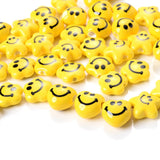 20pcs Yellow Ceramic Smiley Face Spacer Beads for Jewelry Making