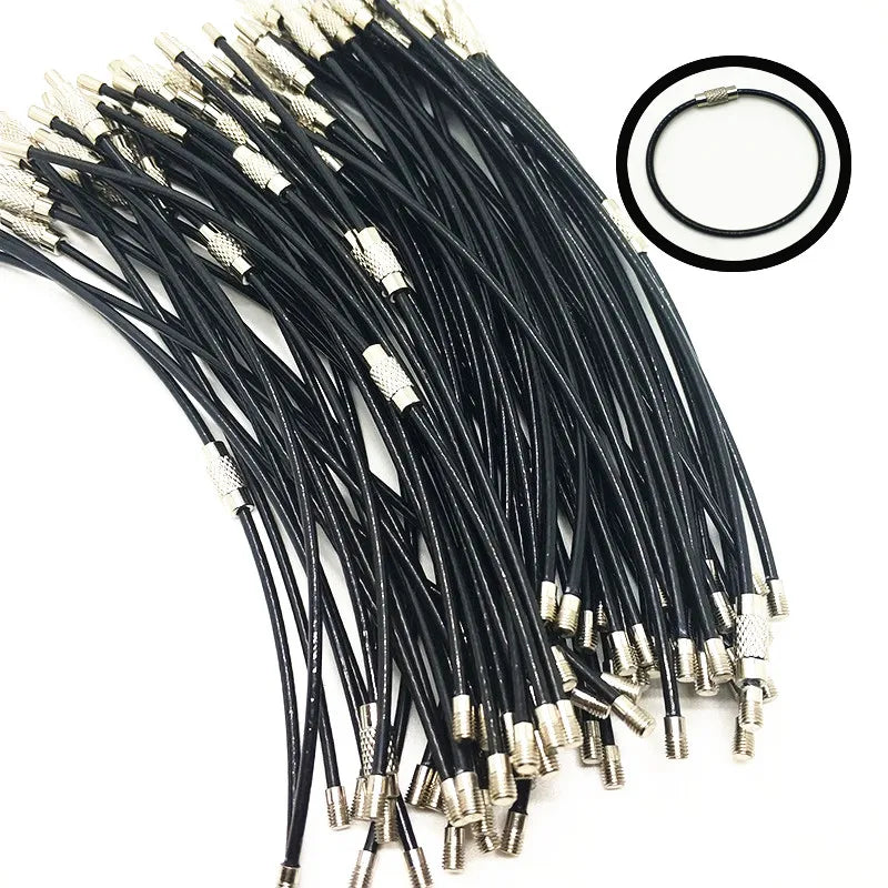 Stainless Steel Keychain Tag Rope Wire Cable Loop Screw Lock Ring Keyring