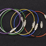 Stainless Steel Keychain Tag Rope Wire Cable Loop Screw Lock Ring Keyring