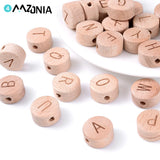 15x8mm Natural Letter Wooden Beads Flat Round Alphabet Spacer Beads