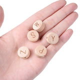 15x8mm Natural Letter Wooden Beads Flat Round Alphabet Spacer Beads