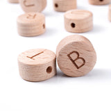 15x8mm Natural Letter Wooden Beads Flat Round Alphabet Spacer Beads