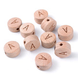 15x8mm Natural Letter Wooden Beads Flat Round Alphabet Spacer Beads