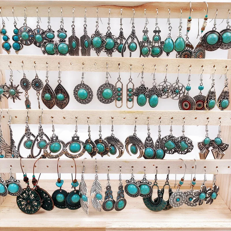 Bohemian Stone Drop Earrings for Women Mixed Charm Turquoise Jewelry