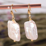 Square Baroque Pearl Earrings 18k Drop Classic Accessories Gift Wedding