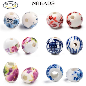 10-20PCS Printed Porcelain Beads for DIY Jewelry Making