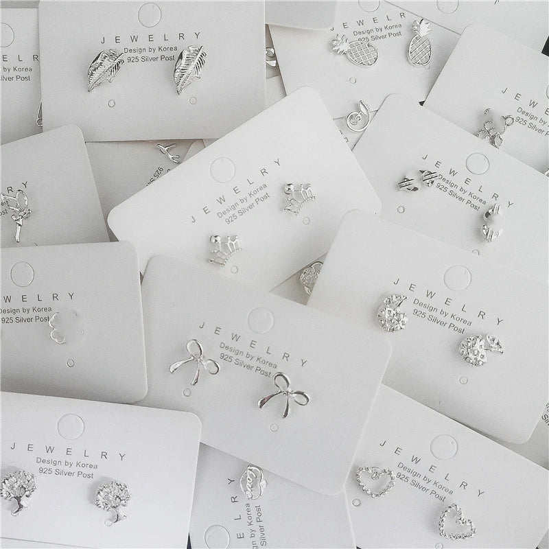 925 Silver Butterfly Heart Love Crown Stud Earrings Mix Style Silver Jewelry