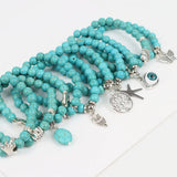 Bohemian Turquoise Stone Beads Bracelet With Pendant Bangle