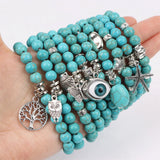 Bohemian Turquoise Stone Beads Bracelet With Pendant Bangle
