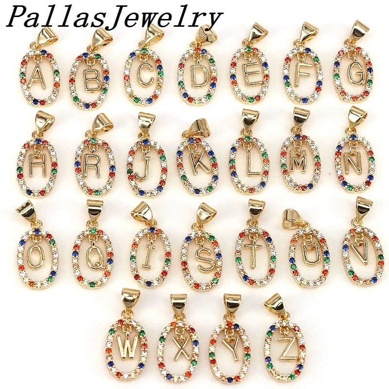 Rainbow CZ Initial Letter Charms for Jewelry Making, Necklace Making