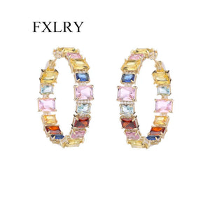 Colorful CZ Circle Earrings Plated Jewelry