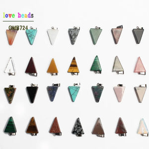 Natural Stone Triangle Pendants Pendulum Crystal Chakra Healing Reiki Beads