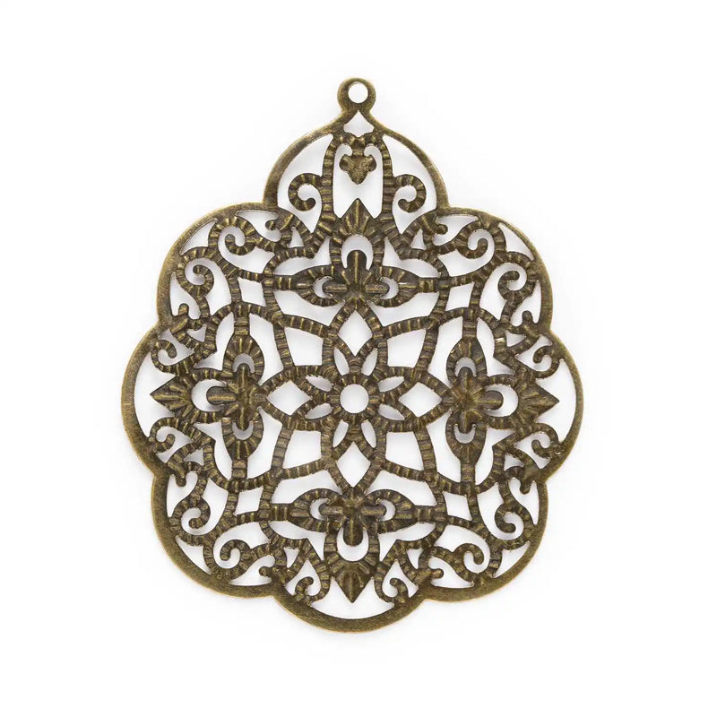30pc Bronze Filigree Flower Charms Pendants 58x48mm