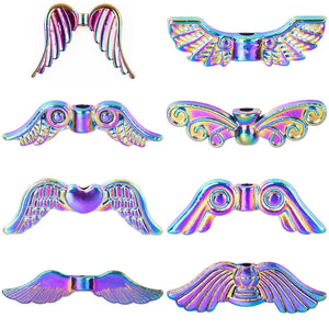 Rainbow Angel Wings Spacer Beads Charms For Jewelry Making DIY Keychain